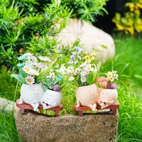 Pot de fleurs en résine avec visage souriant et base en forme de banc - Adorable pot à succulentes pour la décoration intérieure, le bureau, le jardin et comme cadeau