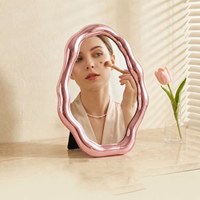 Miroir de maquillage pliable simple et luxueux, irrégulier, carré, à cadre en plastique, pour le bureau des filles en dortoir