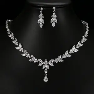 White zircon set femininity necklace earrings two-piece fashion party wedding accessories