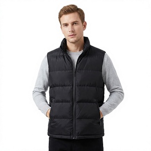 Chaleco Acolchado Negro sin Mangas para Hombre, Cuello Alto, Cierre de Cremallera, Cortavientos, Ropa de Invierno Informal, Color Sólido, Corte Regular BD - Product Image 1