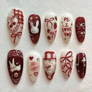 30 parça plastik fransız tarzı uzun ömürlü çocuk tırnak adet giyen zırh 3D dekorasyon tavşan yunus çilek - Product Image 2