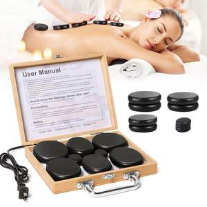 16 Stück professionelle hölzerne Schachtel heiße Steine für Massageset mit wärmeren Basalt-Massagesteinen für Spa-Wärmtherapie-<span class=keywords><strong>Massage</strong></span> - Product Image 1