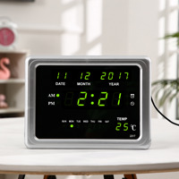 Jam Dinding Digital LED Kalender Abadi Elektronik Bertema Tanaman Modern untuk Ruang Tamu Kamar Tidur, Termometer, Penghitung Waktu Mundur-Stiker