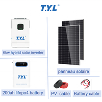 Système solaire complet T.Y.L 6KW avec batterie solaire intégrée pour famille de 3 personnes sans électricité et pour foyers dépendant d'une réseau électrique instable