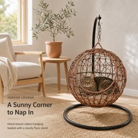 Lit pour chat en rotin tressé PE, tapis rafraîchissant d'été, hamac convertible, amovible et lavable, style villa semi-fermé, maison d'arbre pour chat