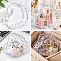 Sac de rangement transparent en forme de cœur, mini et portable, avec fermeture éclair, pour écouteurs, chargeur, accessoires de voyage, avec porte-clés