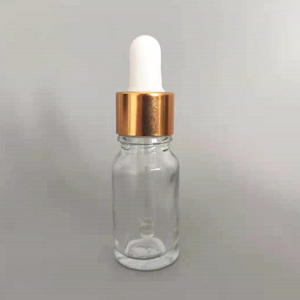 Flacon compte-gouttes transparent, givré, ambré ou bleu de 5 ml, 10 ml, 15 ml, 30 ml avec col de 18 mm, couvercle doré et bouchon en caoutchouc - Product Image 2