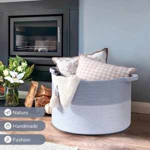90L Extra <b>Large</b> Woven Cotton Rope Blanket <b>Basket</b> with Handles Laundry Hamper <b>Storage</b> Bin for Pillows Comforters - Product Image 6