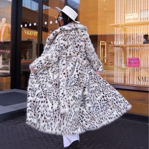 Cappotto di pelliccia di finta volpe lungo all'ingrosso su misura stile caldo donna stile <span class=keywords><strong>leopardato</strong></span> pelliccia di finta lince - Product Image 1