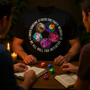 Camiseta de Juego de Mesa D&D con la Frase: Cuando Alguien Ataca a un Miembro del Equipo, Todos Lanzamos Dados por Iniciativa - Product Image 3