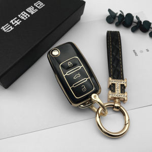 Vente chaude, coque de clé de voiture en TPU à 3 boutons avec bordure dorée pour VW Skoda <span class=keywords><strong>Das</strong></span> <span class=keywords><strong>Auto</strong></span> Polo Golf Vento 6, accessoires pour voiture - Product Image 4