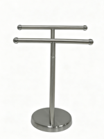 Porte-serviettes double barre en métal argenté moderne, sur pied, avec base ronde, organisateur de salle de bain avec structure compacte et durable