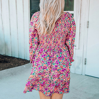 Élégant femmes coton robe florale col en V à volants bord manches longues taille mince respirant printemps automne imprimé taille libre XL