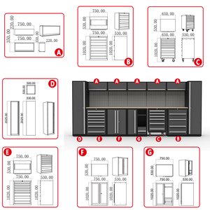 Rw Nhiệm Vụ Nặng Nề 1/2/3/4/5/6/7 Ngăn Kéo Công Cụ Lưu Trữ Bàn làm việc Xe Đẩy Hệ Thống 10 Bộ 3 Năm Bền OEM Có Sẵn - Product Image 4