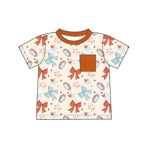 Ropa personalizada del Día DE LA Independencia, <span class=keywords><strong>camiseta</strong></span> de manga corta de bambú suave para niños, camisetas de gran tamaño con bolsillo frontal para bebés y niñas - Product Image 3