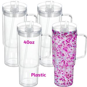 Custom <b>40oz</b> Double Wall Leak-Proof BPA Free Plastic Straw Type Travel <b>Tumbler</b> Reusable Lid <b>Handle</b> Anti-Slip Dishwasher Safe Cute - Product Image 1