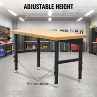 Banc de travail robuste réglable en hauteur, plateau en bois massif, structure en acier, table de garage, table d'atelier, bureau à domicile, table d'étude industrielle