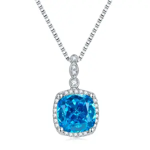 Newly Designed Fashion Wedding Jewelry Temperament Sweet Lady's 5A Sea Blue Square Cubic Zirconia Necklace