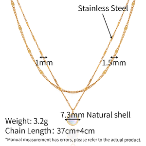 Collana Chris April con Pendente Rotondo in Madreperla, Catena a Doppio Strato in Acciaio Inox 316L - Product Image 4