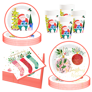 DAMAI Christmas Party Supplies Disposable Dinnerware Tableware Favors for 8 Guests Christmas Party Plates Napkins Tableware Set - Product Image 3