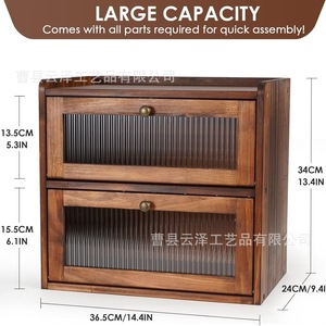 Wooden bread box, cross-border bread container storage box, double-layer food storage rack, <b>kitchen</b> storage and seasoning rack - Product Image 4