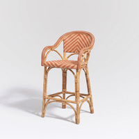Chaise de salle à manger en rotin tressé style bistrot français avec dossier festonné pour bar sur toit, chaise haute de bar commerciale en rotin tressé