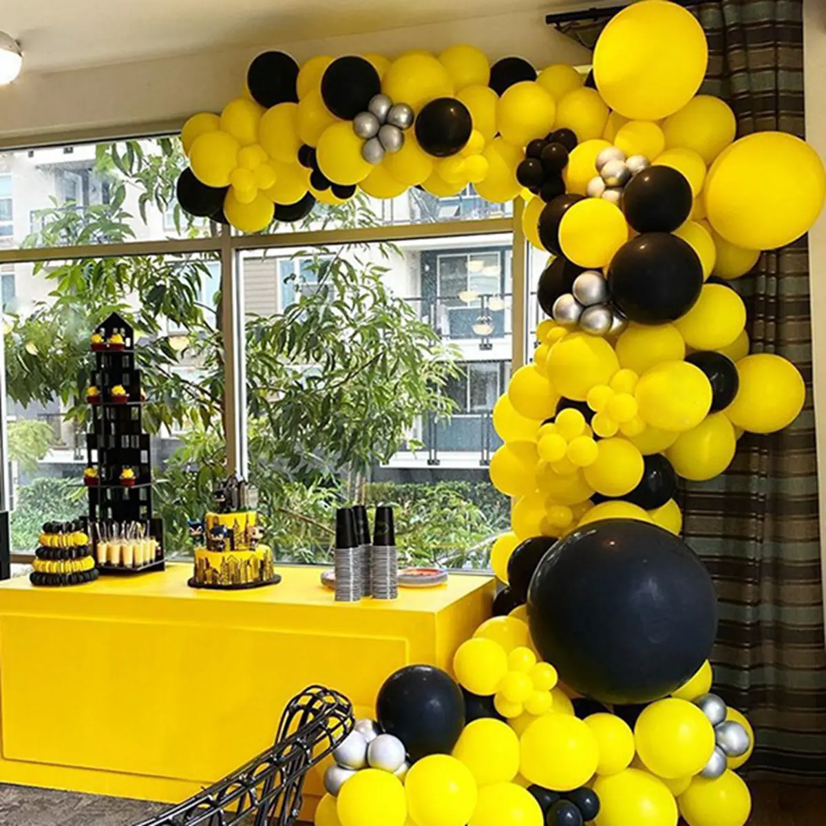 Happy Bee Set Balon Lengkungan Balon, Kit Karangan Bunga Balon Campur Kuning dan Hitam untuk Dekorasi Pesta Ulang Tahun Bumble Bee
