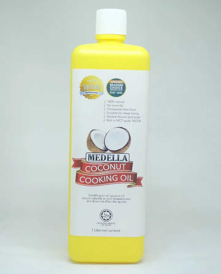 MEDELLA — bouteille d'huile pour cuisson de noix de coco raffiné, en HDPE, de 1 l