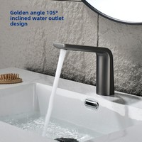 Robinet de lavabo intelligent à capteur de température, design minimaliste moderne, installation monotrou sur comptoir, finition or canon