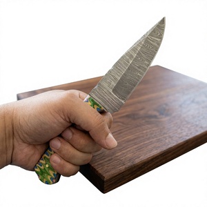 Cuchillo de Hoja Fija con Punta de Gota, Acero de Damasco, Mango Rosa, para Caza y Uso en Exteriores - Product Image 2