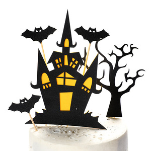 Halloween Cake Toppers Black Castle Bat with Flag Pumpkin Witch Halloween Party Decoration Cake Topper - Product Image 6