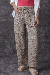 Dear-Lover Ofrece Servicio Sin <span class=keywords><strong>Cargos</strong></span> de Importación, Jeans Casuales de Mezclilla para Mujer, Color Caqui, Estampado de Leopardo, Cintura con Cordón, Bolsillos, Pierna Ancha - Product Image 4