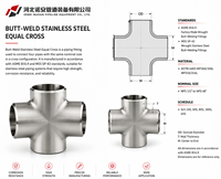 Raccord de tuyauterie croisé égal à 4 voies en acier inoxydable forgé ASME haute pression pour projets pétroliers et gaziers