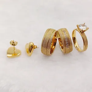 Metals and Stones Jewelry Ring Set 18K Gold Plated Wedding Engagement Couples Rings Bridal Men and Women Girls Earrings