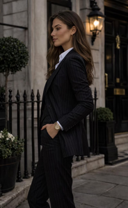 <b>Black</b> <b>Pinstripe</b> Women Suit Set 3 Piece Pantsuit with Blazer Vest and <b>Trousers</b> Elegant Office Business Suit Tailored Formal Wear - Product Image 4