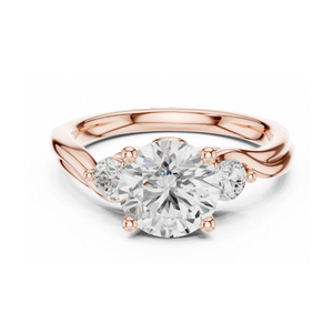 Anillo de compromiso de tres piedras con corte redondo, oro amarillo, anillo de diamantes con diseño de espiral pasado, presente y futuro, elegante joyería nupcial - Product Image 5