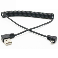 Cable de Extensión de Datos USB en Espiral con Conector USB-A Macho a Micro-B Macho en Ángulo Recto de 90 Grados, con Conductores de Cobre Puro para Computadora