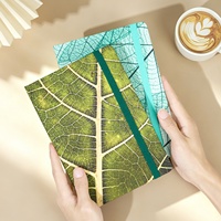 Carnet de notes A5 à couverture rigide avec sangle, motif feuilles, tendance et promotionnel, idéal pour les professionnels