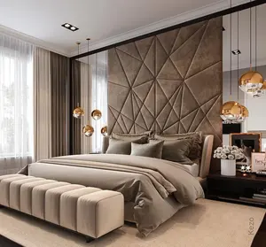 豪华风格几何图案拼接卧室背景墙面料软墙板