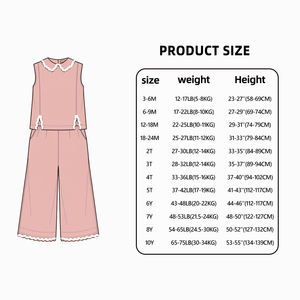 Conjunto de Ropa de Verano para Niñas de Marca Propia, Top sin Mangas con Cuello Peter <span class=keywords><strong>Pan</strong></span> de <span class=keywords><strong>Lino</strong></span> y Pantalones Anchos de 2 Piezas - Product Image 4