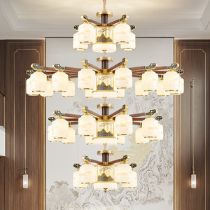 Chinese Style Chandelier Multi Head Led <b>Light</b> Round Solid Wood Living Room Bedroom Ceiling Lamp Home <b>Lighting</b> - Product Image 3