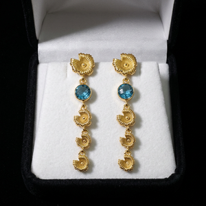 Designer jewelry round cut hydro quartz chalcedony gemstone dangler earring brass 18k gold plated flower <b>drop</b> statement earrings - Product Image 5