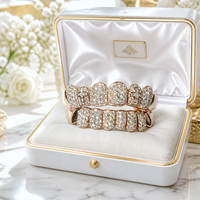 Grillz en argent sterling 925 plaqué or pour hommes et femmes, bijoux dentaires hip-hop pour rappeurs avec design croix entièrement incrusté de moissanite ronde