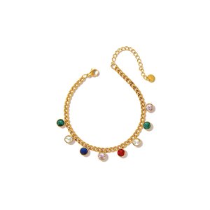 Pulsera de Cristal Chapada en Oro, Acero Inoxidable 316L, Piedras Multicolores, Cadena Ajustable - Product Image 2