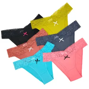 Yun Meng Ni Underwear Lace waist band Briefs Soft Cotton Lady Panties