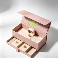 Boîte de rangement de bijoux de luxe avec fenêtre transparente, couvercle rabattable, tiroirs séparateurs, emballage personnalisé avec logo