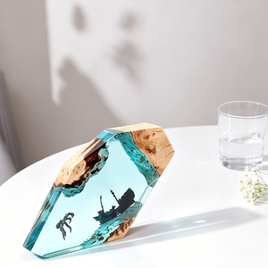 Lampe de bureau en bois et résine époxy, motif poulpe de nécropompe marine et navire coulé, filaire USB, à intensité variable, cadeau souvenir pour les amateurs de l'océan, vente en gros - Product Image 2