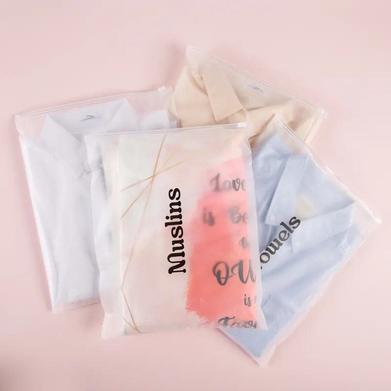 Custom Logo Printing Zipper Bag Biodegradable Plastic Packaging Transparent EVA Frosted Zip Lock For Garment Clothing T-shirt