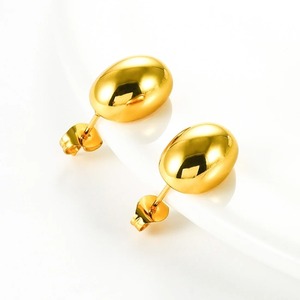 1 Paire de Boucles d'Oreilles Demi-Ovales Délicates en Acier Inoxydable pour Femmes et Filles, Plaqué Or et Argent, Clous d'Oreilles pour Fêtes et Usage Quotidien - Product Image 1