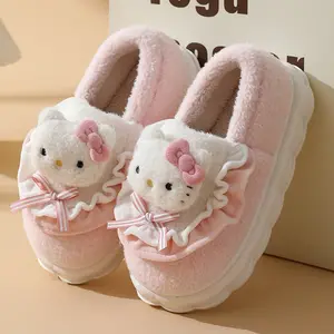 High Quality Women Girls Cotton Slipper Indoor Outdoor Thick Sole Warm My Melodi Plush Slipper Kuromi Home Slippers Shoes